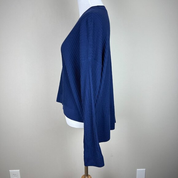 Nordstrom Collection Sweater Top Womens Large Blue Merino‎ Wool Dolman High Low - Picture 9 of 12